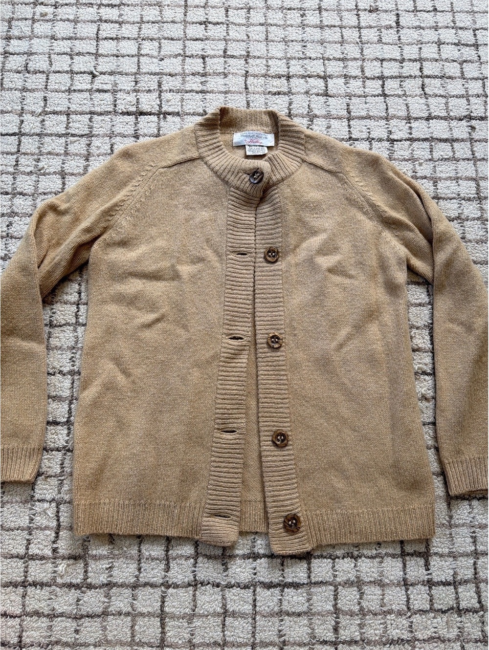 Vintage Marshall Field Tan Camel Button Sweater Preppy Academia Minimalist Quiet